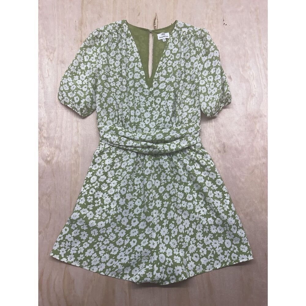 Heartloom Romper Shorts Green Lined Short Smocked Waist Sz XS Silky St Patrick’s